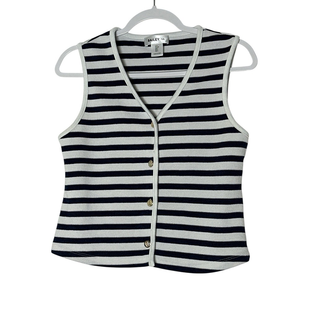 BAILEY 44 Top Vest Women's Small White Blue Sleeveless‎ Striped Nautical Stretch